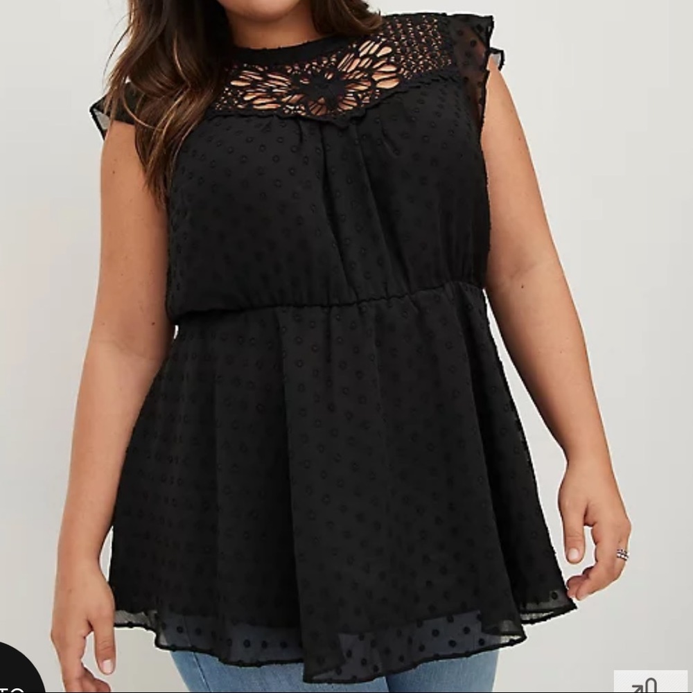 Torrid Clip Dot Chiffon Black Peplum Tunic - Picture 2 of 5